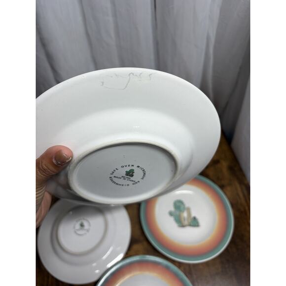 5 MEIWA Southwest CACTUS Green/Orange DESERT SCENE 8" SIDE SALAD PLATES Set Rare - Picture 4 of 7